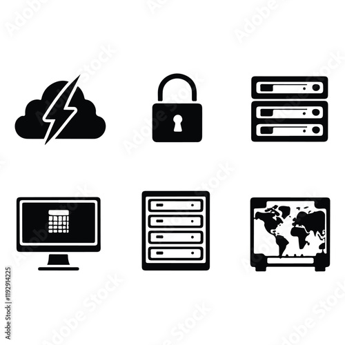 Information Technology web icons set. IT - simple thin line icons collection. Containing technology progress, website, Internet, data, programming and more. Simple web icons set