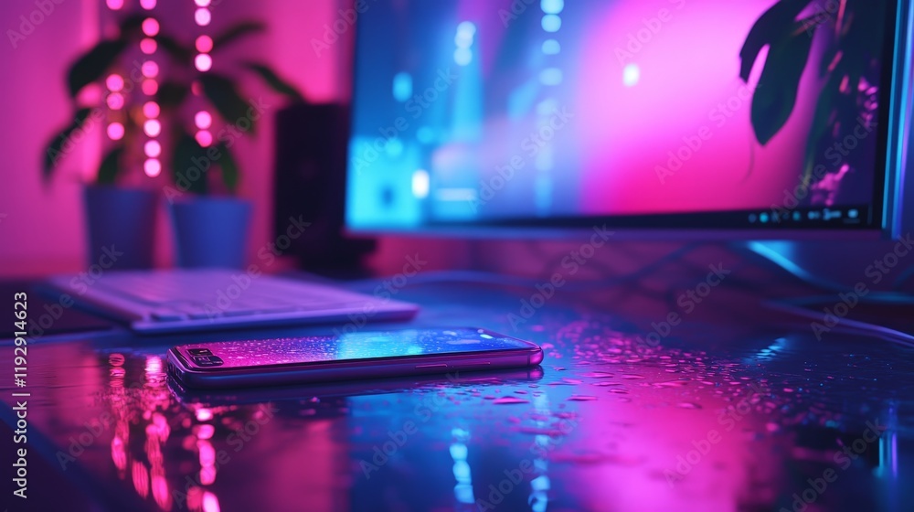 A glowing smartphone and gaming PC with vibrant lighting, symbolizing modern gaming and tech integration. A glowing smartphone and gaming PC with vibrant lighting, symbolizing modern gaming and tech integration.