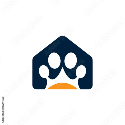 House crown and pets dog footprints logo design
