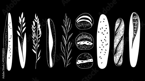 Collection of Baguette digital art, Baguette vector graphic, repetitive pattern