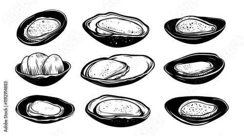 Collection of Baked Stuffed Clams vector icons, Baked Stuffed Clams vector art pattern