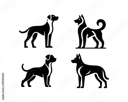 Set of Silhouette Dog Logo Design Vector illustration. Black Color Dog Logo Collection.