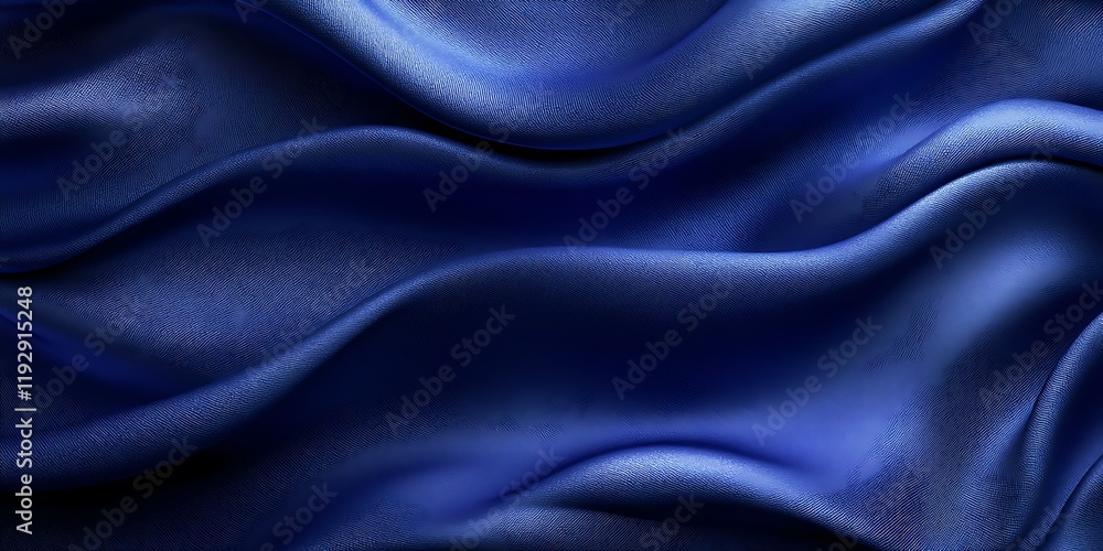 Fototapeta premium Blue silk fabric waves, elegant textile background, luxurious drape, design resource