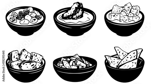 Collection of Buffalo chicken dip icons, Buffalo chicken dip illustration art, seamless pattern