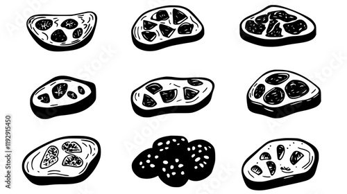 Collection of Bruschetta digital art, Bruschetta vector graphic, repetitive pattern