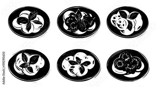 Collection of Caprese salad with balsamic glaze vector icons, Caprese salad with balsamic glaze vector art pattern