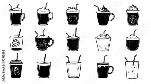 Collection of Chai Tea Latte icons, Chai Tea Latte illustration art, seamless pattern