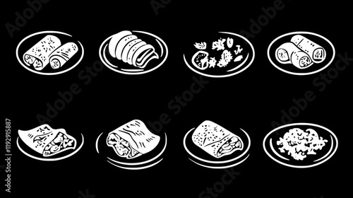 Collection of Chicken Enchiladas vector icons, Chicken Enchiladas vector art pattern