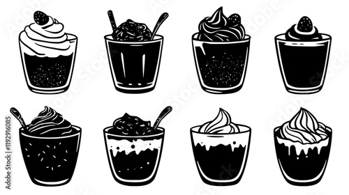 Collection of Chocolate mousse icons, Chocolate mousse illustration art, seamless pattern