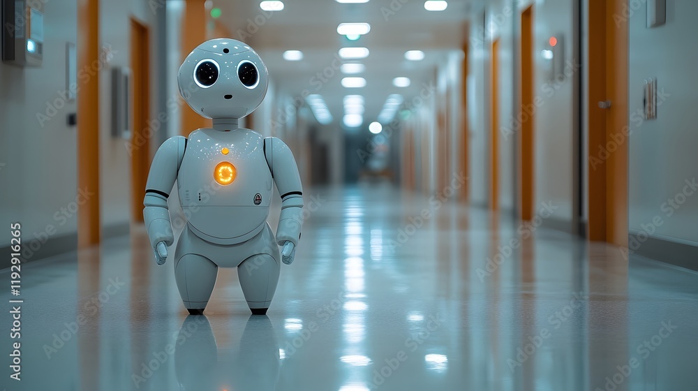 Robotic assistant helping medical staff manage patient flow efficiently in a modern clinic Robotic assistant helping medical staff manage patient flow efficiently in a modern clinic