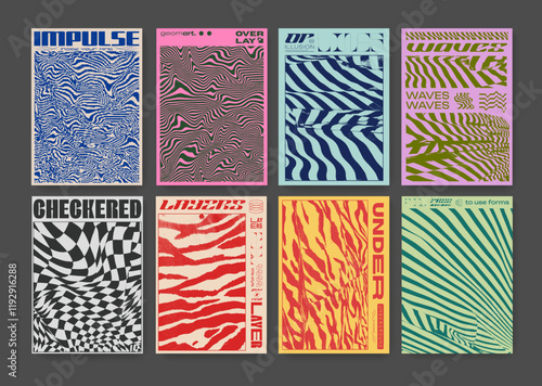 Abstract Y2k Cyber Punk Posters. Futuristic Placards. Cool Grunge Textures. Acid Backgrounds.
