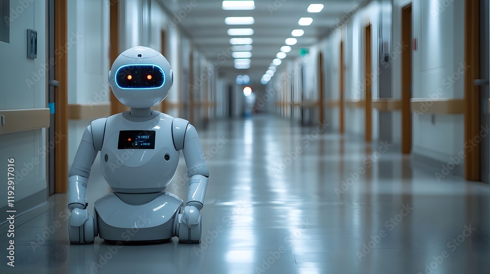Robots integrated with AI performing routine cleaning in hospitals to maintain hygiene Robots integrated with AI performing routine cleaning in hospitals to maintain hygiene