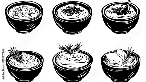 Collection of French onion dip vector icons, French onion dip vector art pattern