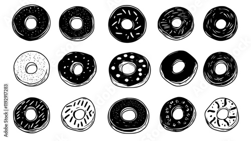 Collection of Fried doughnuts vector icons, Fried doughnuts vector art pattern