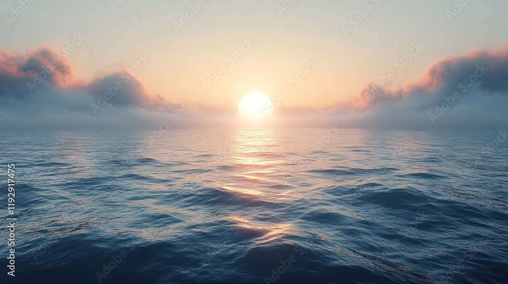 Obraz premium A serene ocean at dawn with gentle waves reflecting the soft hues of the rising sun