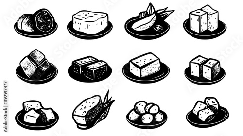 Collection of Fried tofu vector icons, Fried tofu vector art pattern