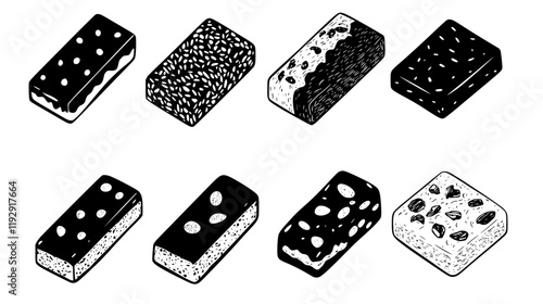 Collection of Granola bars vector icons, Granola bars vector art pattern