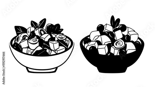Collection of Greek Salad vector icons, Greek Salad vector art pattern