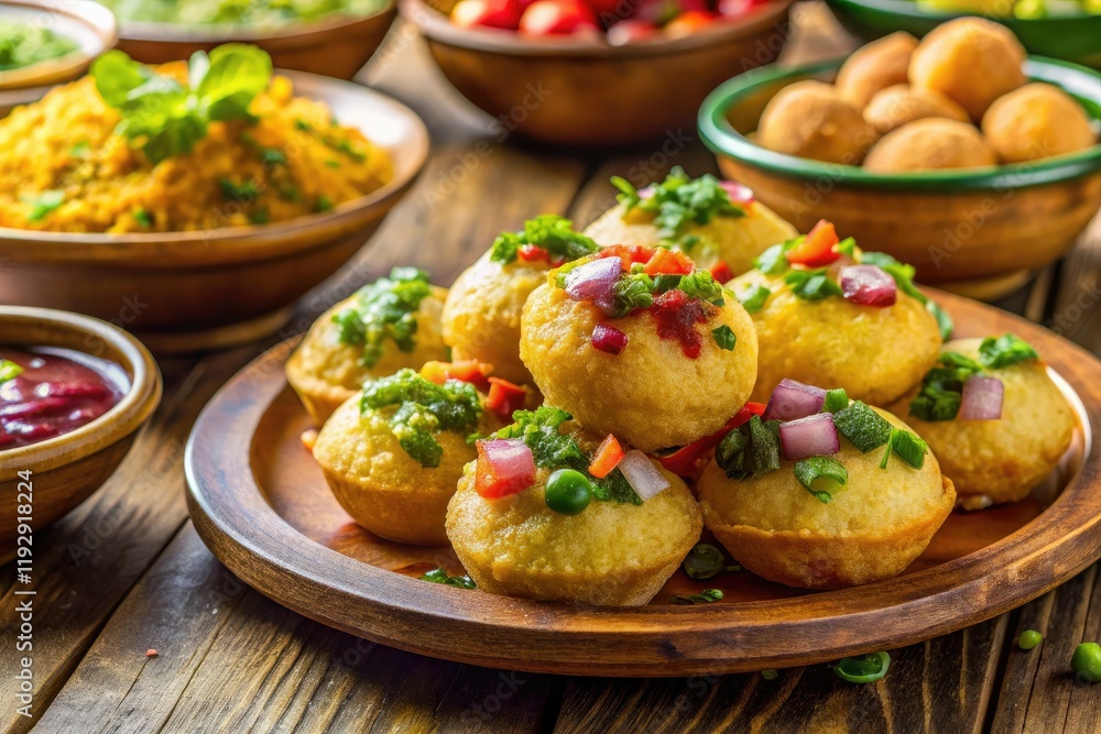 Experience the explosion of flavors in every bite of this crispy puri, spicy water, and yummy chaat Indian street food sensation. Experience the explosion of flavors in every bite of this crispy puri, spicy water, and yummy chaat Indian street food sensation.