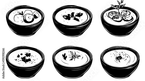 Collection of Hummus with vegetables vector icons, Hummus with vegetables vector art pattern