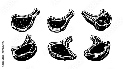 Collection of Lamb Chops icons, Lamb Chops illustration art, seamless pattern
