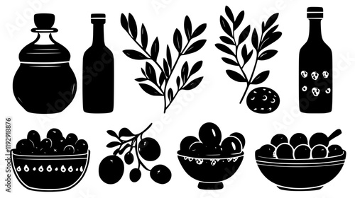Collection of Marinated Olives icons, Marinated Olives illustration art, seamless pattern
