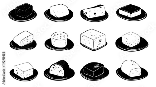Collection of Paneer icons, Paneer illustration art, seamless pattern