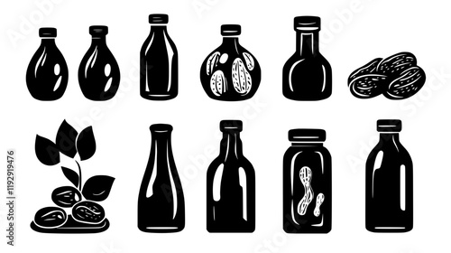 Collection of Peanut oil icons, Peanut oil illustration art, seamless pattern