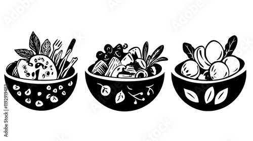 Collection of Pasta salad with Italian dressing icons, Pasta salad with Italian dressing illustration art, seamless pattern