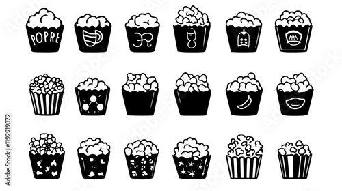 Collection of Popcorn icons, Popcorn illustration art, seamless pattern