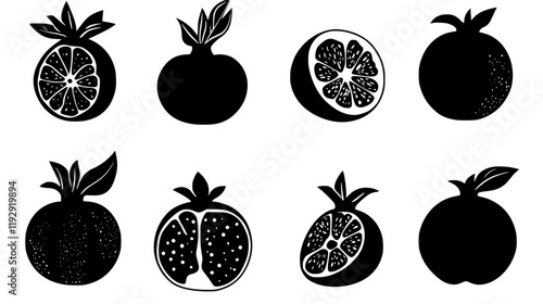 Collection of Pomegranate icons, Pomegranate illustration art, seamless pattern