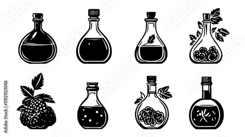 Collection of Raspberry vinegar vector icons, Raspberry vinegar vector art pattern