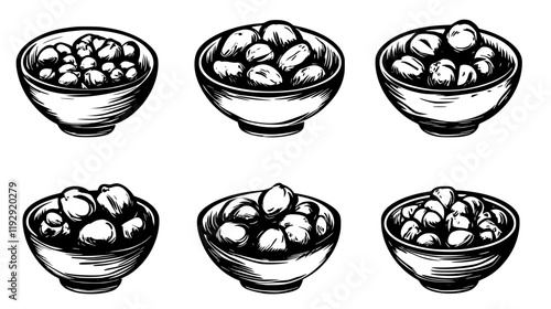 Collection of Roasted chickpeas icons, Roasted chickpeas illustration art, seamless pattern