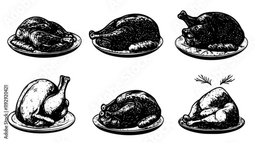 Collection of Roasted turkey vector icons, Roasted turkey vector art pattern