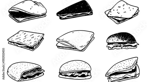 Collection of Sandwich wraps icons, Sandwich wraps illustration art, seamless pattern