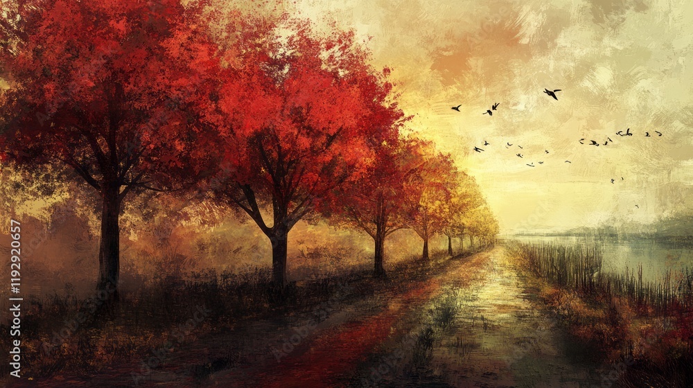 Autumn trees road Autumn trees road