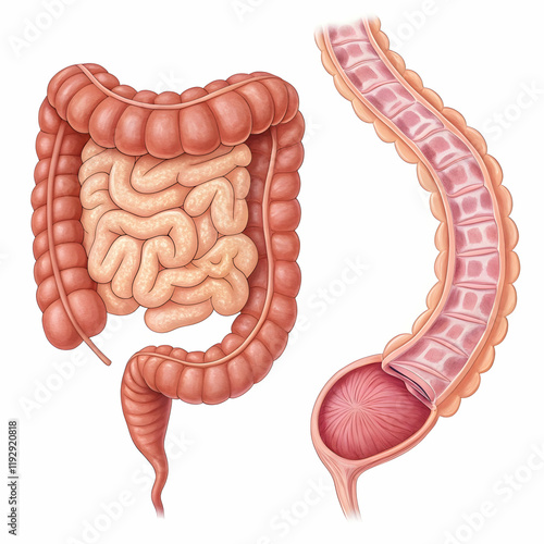 The big and small intestines are vital parts of the digestive system, photo