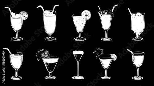 Collection of Strawberry Daiquiri vector icons, Strawberry Daiquiri vector art pattern