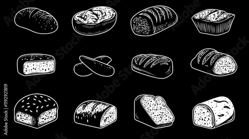 Collection of Whole wheat bread icons, Whole wheat bread illustration art, seamless pattern