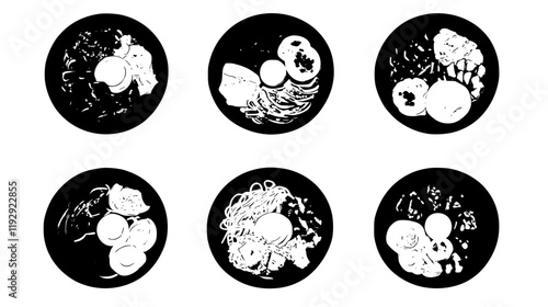 Collection of Bibimbap icons, Bibimbap illustration art, seamless pattern