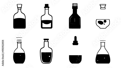 Collection of Black vinegar icons, Black vinegar illustration art, seamless pattern
