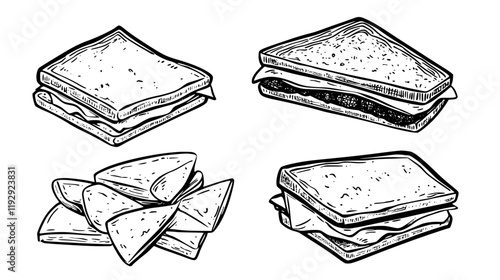 Collection of Club sandwich with chips icons, Club sandwich with chips illustration art, seamless pattern