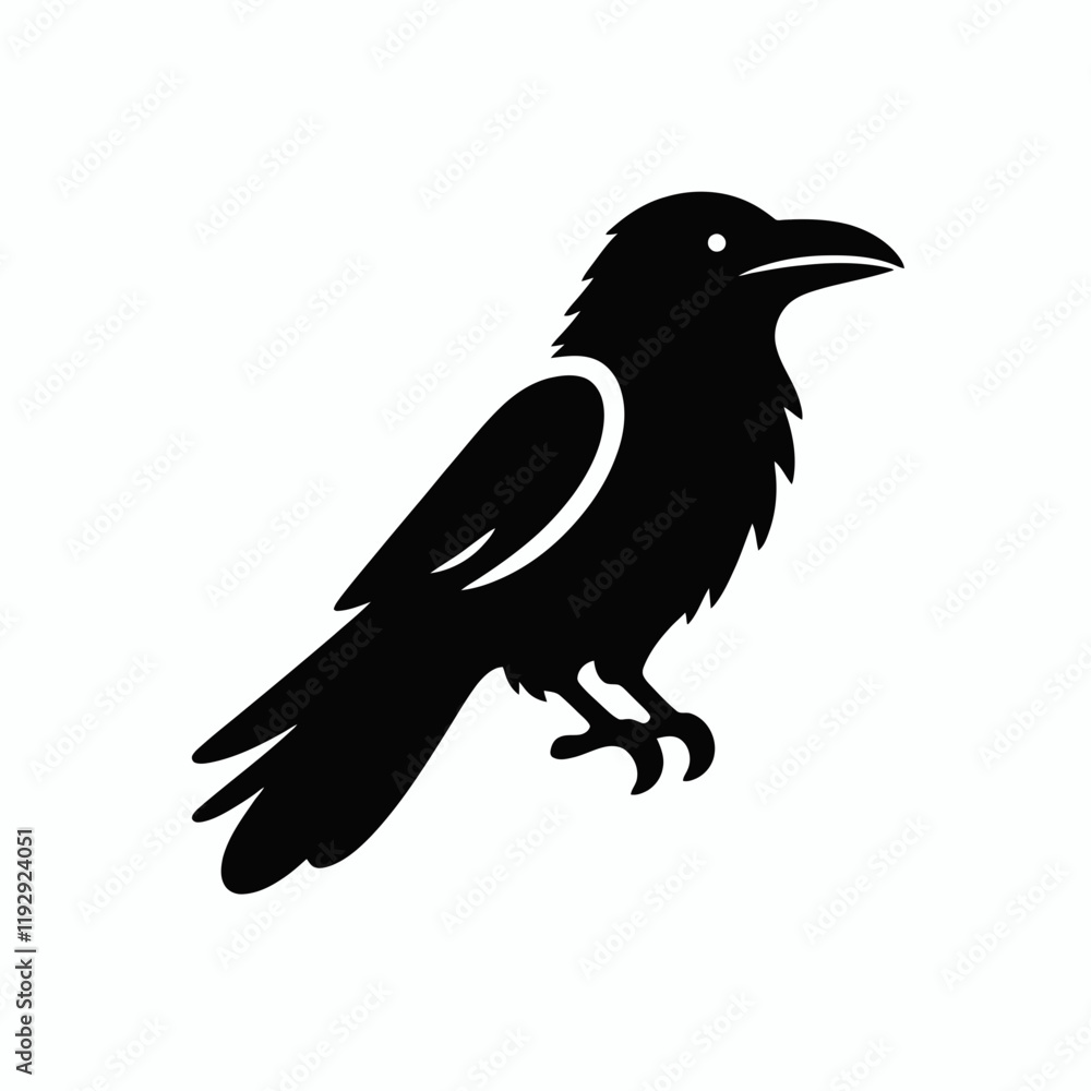 Fototapeta premium very simple flat and minimalist Raven silhouette in black on a white background