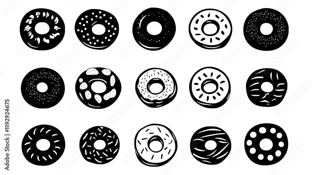 Collection of Fried doughnuts digital art, Fried doughnuts vector graphic, repetitive pattern Collection of Fried doughnuts digital art, Fried doughnuts vector graphic, repetitive pattern