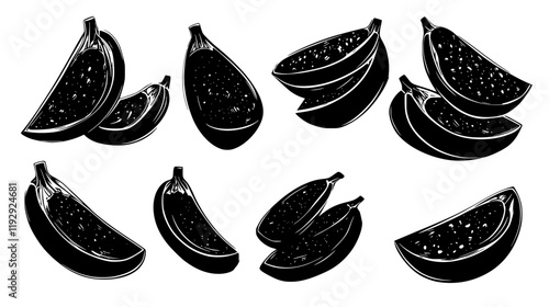 Collection of Fried eggplant slices vector icons, Fried eggplant slices vector art pattern