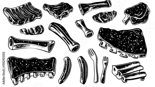 Collection of Grilled pork ribs vector icons, Grilled pork ribs vector art pattern