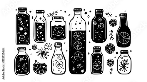 Collection of Kombucha digital art, Kombucha vector graphic, repetitive pattern