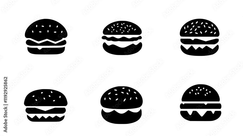 Collection of Mini Burgers icons, Mini Burgers illustration art, seamless pattern Collection of Mini Burgers icons, Mini Burgers illustration art, seamless pattern