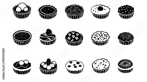 Collection of Mini tarts vector icons, Mini tarts vector art pattern