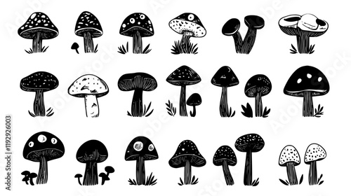 Collection of Mushrooms digital art, Mushrooms vector graphic, repetitive pattern